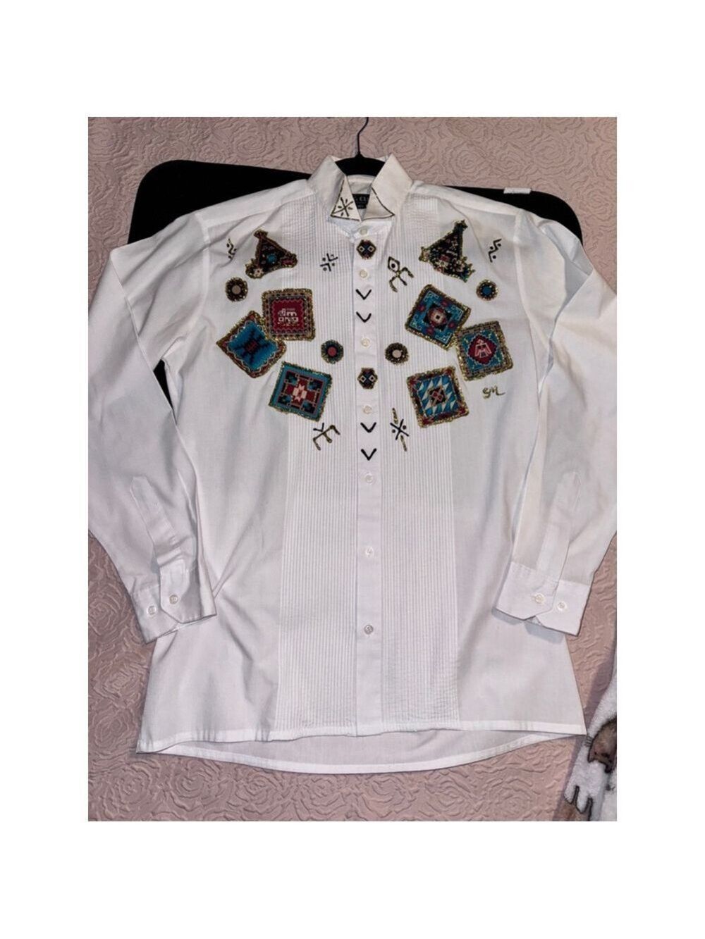 A white shirt. Mens size 14 1/2. Poly-cotton Korea decorated for what? ￼ - Picture 6 of 15